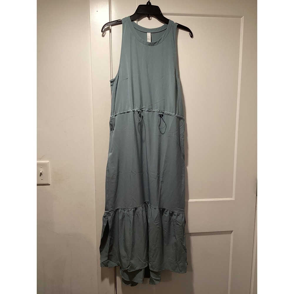Zella Womens Sleeveless Drawstring Tiered Midi Dress Blue Goblin Medium NWT
